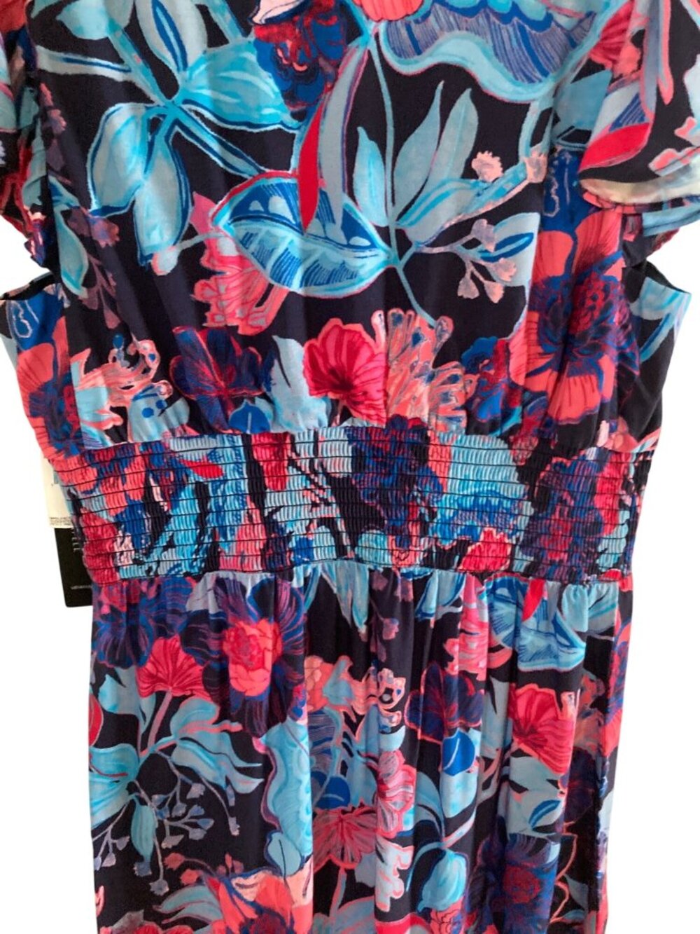 Adrianna Papell Women's Smocked-Waist Flutter-Sleeve Floral Dress Sz 2 NWT - Picture 7 of 8